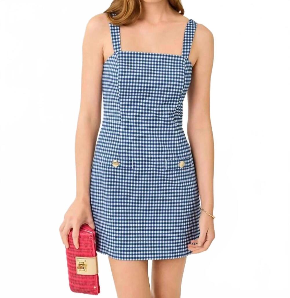 NEW LILLY PULITZER veda skirted romper in starlight navy gingham